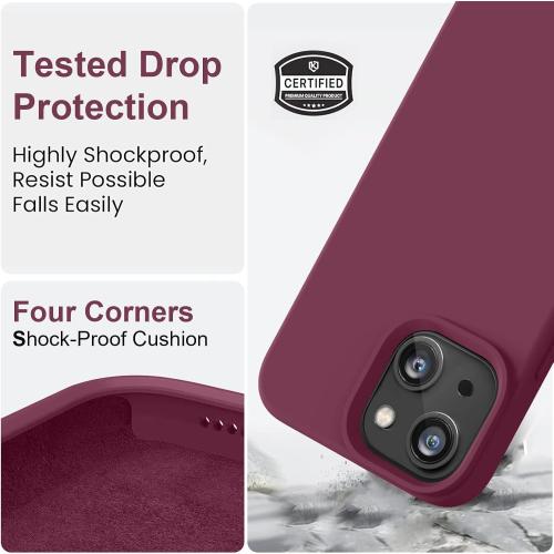 Vooii Compatible with iPhone 14 Case,[Silky Touch Premium Liquid Silicone] [Soft Anti-Scratch Microfiber Lining], Ultra Slim Shockproof Protective Case for iPhone 14 - WineRed