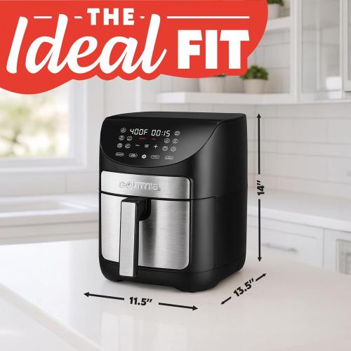 Gourmia Air Fryer - 7 Qt Large Capacity, FryForce360º, Digital Display with 10 Presets, Roast, Bake, Broil, Dehydrate, Dishwasher Safe Accessories, Black