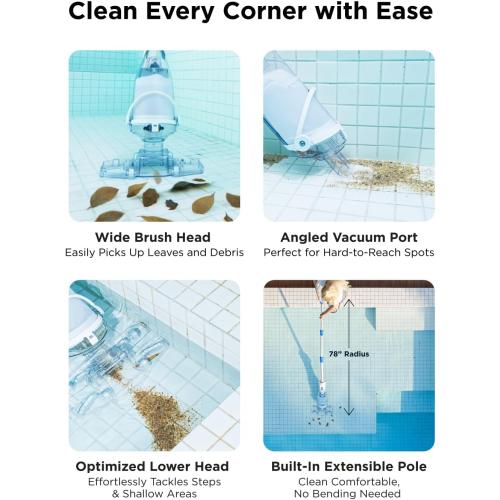 InoKraft Pool Vacuum for Above Ground Pool, Cordless Handheld Pool Vacuum for Inground Pools, Rechargeable Pool Cleaner with Powerful Suction up to 18.5 gallons/min, Ideal for Leaves, Debris, Blue (Missing Charger)