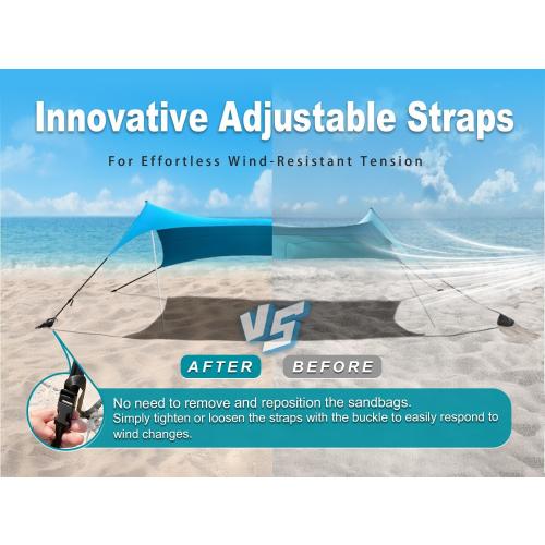 10×10ft UPF50  Beach Tent Sun Shelter, Windproof Stable Outdoor Pop Up Beach Shade Canopy for Camping, Fishing, Backyard Fun or Picnics, 2 Poles