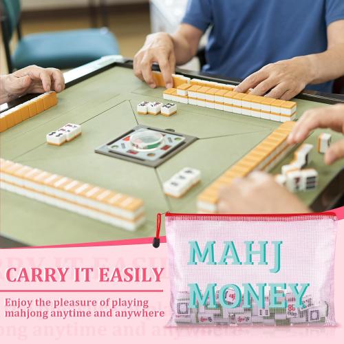 4 Pack 13.6 x 9.7 Inch Empty Mahjong Tile Bag American PVC Clear Mahjong Case Size 166 Waterproof Zippered Storage Tile Holder Rack Bag for Game Lover Gift Travel, Case Only (Mixed)