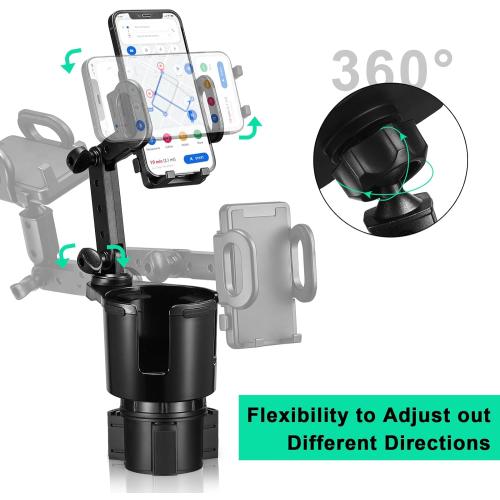 This Hill Car Cup Holder Expander Adjustable Base with Phone Mount 360° Rotation Cup Holder Cell Phone Holder for Car Compatible with iPhone All Smartphones