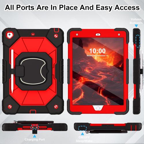 WESOROL Case for iPad 9th/8th/7th Generation 10.2 Inch (2021/2020/2019),Full-Body Drop Protection 9th Generation iPad Case with Rotating Stand Screen Protector Pencil Holder Holde,Black Red