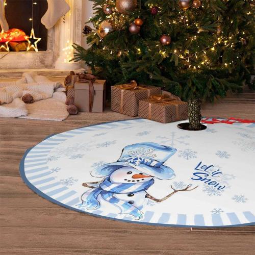 Let It Snow Snowman Christmas Tree Skirt 36 Inches, Blue Snowflake Tree Skirt, Winter Xmas Tree Mat for Home Party Holiday Indoor Outdoor Decorations (Blue, 36in)
