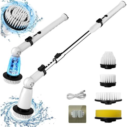 Color Black and White Electric Spin Scrubber, 2024 Upgraded Bathroom Cleaner, Power Shower Cleaning Brush with Extendable Handle & 4 Brush Heads, Dual Speed & USB-C Charging, Shower Scrubber for Bathtub, Tile, and Floor
