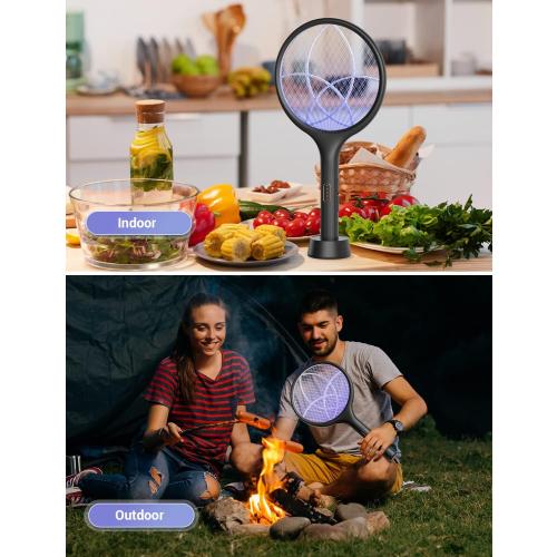 YISSVIC Electric Fly Swatter Bug Zapper Racket Dual Modes Mosquito Killer with Purple Mosquito Light Rechargeable for Indoor Home Office Backyard Patio Camping (Black 2 Pack)