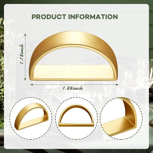 10 Pcs Stainless Steel Napkin Rings Metal Napkin Ring Holders Easter Modern Serviette Buckles Metallic Adornment for Spring Table Kitchen Dinner Party Wedding (Matte Gold Semicircle)