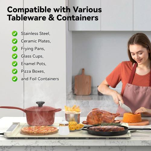 Food Warming Mat Electric Tray: Adjustable Silicone Heating Pad with 3 Temperature Settings 4 Timer Function Portable Roll Up Hot Plate for Buffets Party Gatherings Kitchen Warmer Countertop Holiday