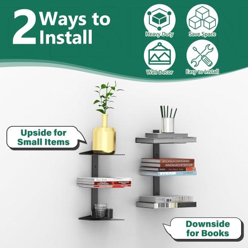 Invisible Floating Bookshelf for Wall Mounted, 2 Pack Black Spine Book Tower, 6 Tier Vertical Book Organizers, Heavy Duty Floating Book Shelves – No Assembly Required, for Office, Bedroom, Kids Room