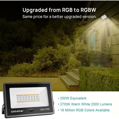 USTELLAR 4 Pack 25W RGB LED Flood Light 250W Equiv. Color Changing Floodlights, Warm White 2700K IP66 Colored Spotlight Stage Party Uplighting Indoor Outdoor Uplights for Event Wedding Halloween Light