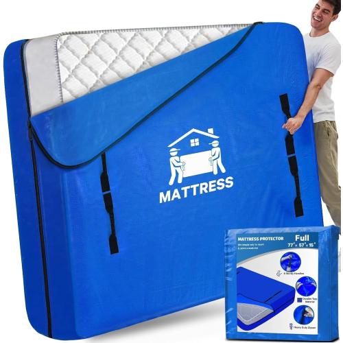 Mattress Bags for Moving, BETU Mattress Protector Waterproof Mattress Cover Full Size Storage Bags with 8 Heavy-Duty Handles and Zipper for Bed Extra Thick Large Reusable (77x57x15 Blue)