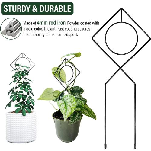 Metal Plant Support Stake for Indoor Climbing Plants, Pothos, Monstera, Philodendron and Vines, Plant Decor Accessories - Size: 17 x 7 (Boho, Black)