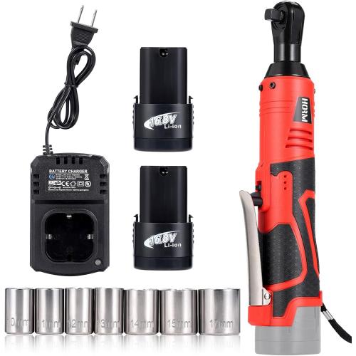 3/8 Cordless Electric Ratchet Wrench Set, 40 Ft-Lbs 16.8V Battery Power Ratchet Tool Kit with Variable Speed Trigger, 2 Packs 2.0Ah Battery, Charger, 7 Sockets