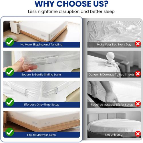 4Pcs Upgrade Bed Sheet Holders for Corners, Bed Sheet Grippers, Fitted Sheet Holders Keep Sheets Firm & Tight, Lock Sheet Holders, Heavy Duty Bed Sheet Clips, Fit All Mattress Easy Install