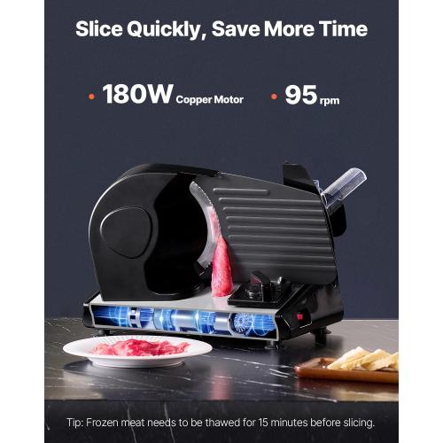 VEVOR Meat Slicer, 7.5 inch Electric Deli Food Slicer, 180W Meat Cutter with two Premium SUS420 Blades, 0-0.6 inch Adjustable Thickness, ETL Certified Food Slicer Machine for Home Use
