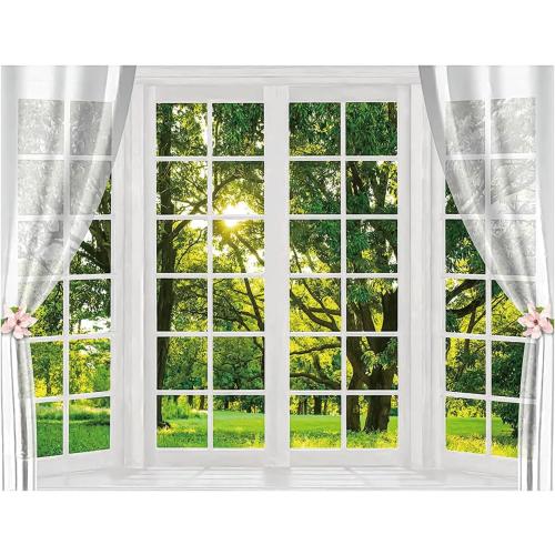 YYNXSY 8X6FT Spring Window Landscape Photography Background White YY-1013
