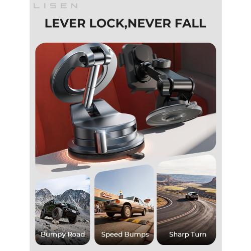 LISEN for MagSafe Car Mount [3800gf Strong Magnet & 90 LBS Suction] 360° Adjustable Vacuum Magnetic Phone Holders for Your Car, for Note 18 iPhone 17 Pro Max 16 15 14 13 12 Plus Air for All Smartphone