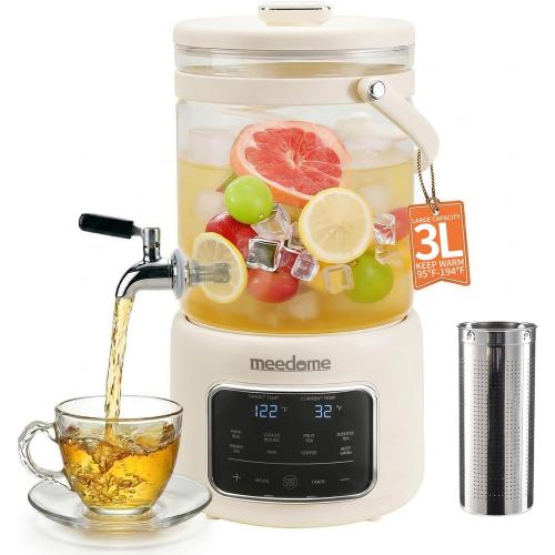 3L Electric Kettle & Beverage Dispenser with Infuser, Spigot - All-in-One Health Pot for Iced Tea/Coffee, Temperature Control, Glass Pitcher - Home & Office Use