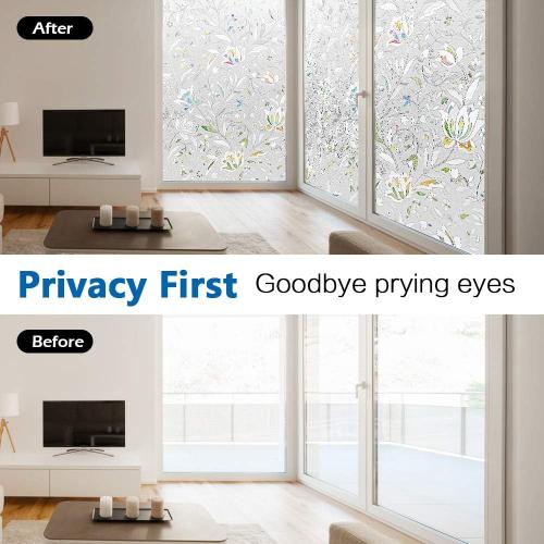 Window Privacy Film, Frosted Removable Glass Covering for Bathroom, Opaque Static Cling Heat Control Door Sticker for Home Office Living Room, Non-Adhesive Matte White (23.5 x 118)
