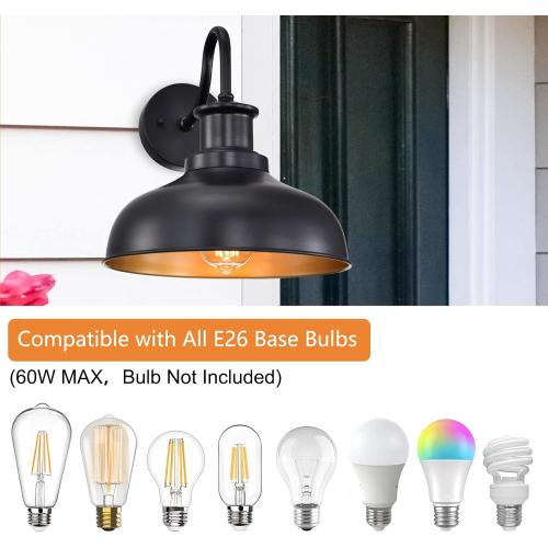 Outdoor Gooseneck Barn Light Outdoor Wall Sconce Farmhouse Rustic Exterior Wall Mount Lights Vintage Outside Lighting Fixture Industrial Black Lantern for Porch Entryway Garage,1 Pack, RZ007 BK