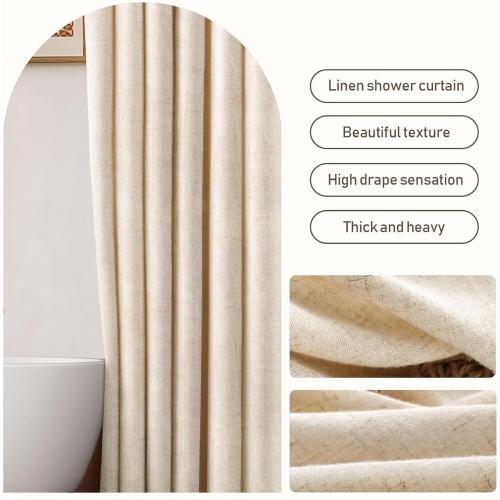 Awellife Extra Long Shower Curtain 84 Inch Length Beige Linen Blend Fabric Shower Curtain for Bathroom, Extra Long 72 W x 84 L