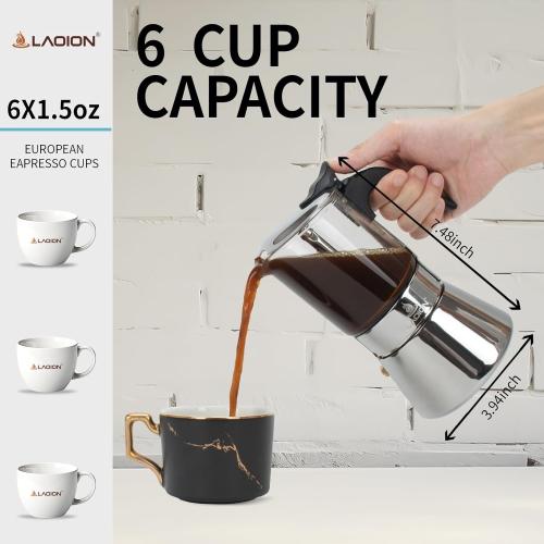 Stovetop Espresso Maker, 6Cup 240ml Classic Moka Pot, Crystal Glass-top & Stainless Steel Coffee Maker Mocha Pot, Greca De Cafe, Cuban and Italian Coffee Maker for Cafetera Cubana