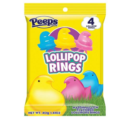 Peeps Lollipop Rings, Multicolored Chick Shaped Suckers, Individually Wrapped Candies (Pack of 3)
