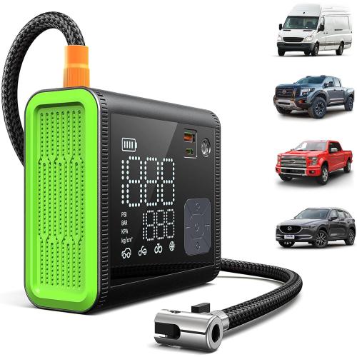 Color Green Anykit Tire Inflator Portable Air Compressor, 150PSI 4X Fast (Dual Cylinder) Inflation Air Pump with Digital Pressure Gauge, 12000mAh Electric Cordless Tire Pump for Truck, Car (Green)