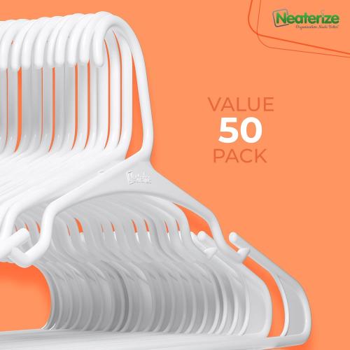 NEATERIZE Clothes Hangers 50 Pack White - Plastic Hangers - Ganchos Colgar Ropa