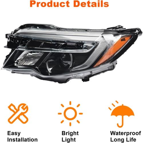 LED Headlight Assembly w/DRL For 2016-2021 Honda Pilot 2017-2021 Ridgeline LED Low Beam & Halogen High Beam (Driver Left Side)