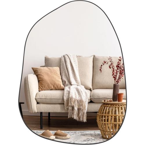 Irregular Asymmetrical Wall Mirror, 32x24 Black Bathroom Mirror | Decorative modern unique mirror. HD glass mirror for bedroom, living room, entryway, mantel and vanity decor