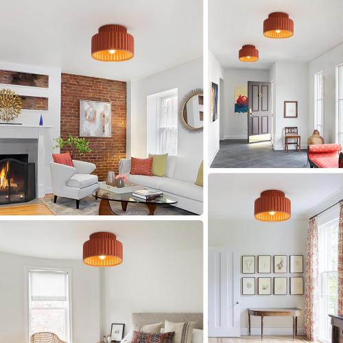 Nordic Round Semi Flush Mount Ceiling Light Vintage Small Hallway Lamp Fixtures Kitchen Ceiling Mount Light Orange Red Resin Close to Ceiling Lamp Modern Bathroom Overhead