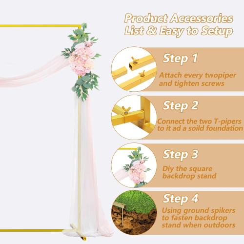 Wedding Arch, 6.6 FT x 3.3 FT Square Backdrop Stand for Ceremony, Gold Metal Arch Backdrop Stand for Parties, Balloon Arch Stand Backdrop for Anniversary, Birthday, Bridal, Baby Shower, Decoration
