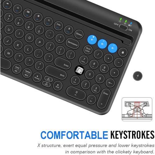 Arteck Wireless Bluetooth Keyboard for Windows, iOS, Android, Computer, Laptop, Smartphone - Multi-Functional with Built-in Cradle