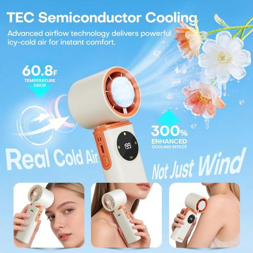 6000mAh Portable Handheld Fan with Ice Cooling, 199 Levels Stepless Speed, 20H Long Battery Life, 20000RPM Turbo Fan Rechargeable Personal Mini Fan for Travel, Outdoor, Makeup