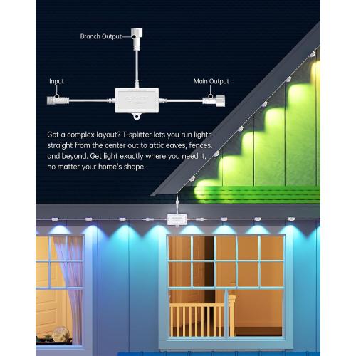 ASAHOM T-Splitter Compatible with Govee Permanent Outdoor Lights 2/Elite(Model: H705D, H705E, H705F), T-Splitter S1070 S1080 Permanent Outdoor Lights, White(Type A)