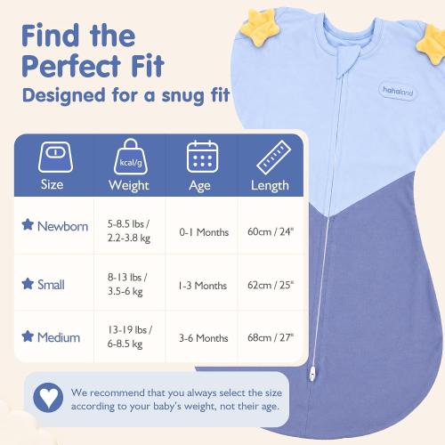 hahaland Sleep Sack, Arms-Up Swaddle, Blue, Newborns 5-8.5 lbs