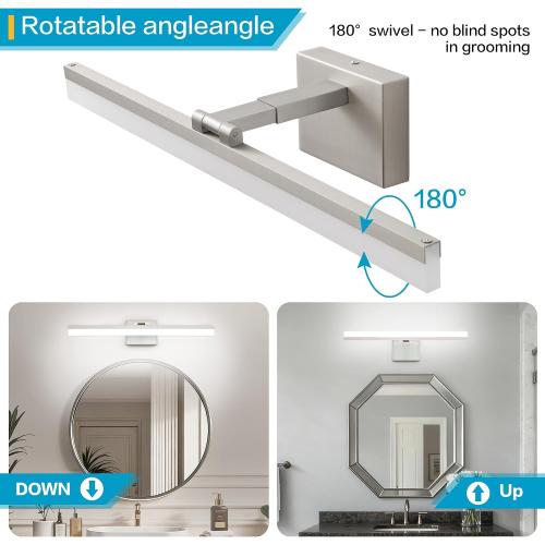 SOLFART LED Vanity Lights Fixtures - 24 inch Brushed Nickel Retractable Modern Bathroom Light Fixture Over Mirror 5CCT