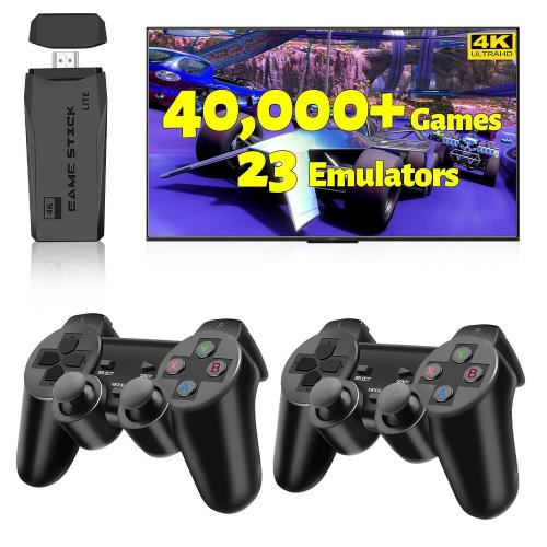 HRYYDS 2026 Retro Gaming Console Pro 4K HDMI with 40,000  Built-in Classic Video Games - Plug & Play Game Stick for TV with 2 Wireless Controllers | 23 Emulator Support 64GB