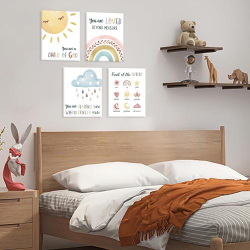 HOURIA Kids Bible Verses Wall Decor,Inspirational Christian Wall Art,Set Of 6 (8’’X10’’) Rainbow Scripture Canvas Wall Art For Nursery Bedroom Classroom Sunday School Decor,Christian Gifts For kids