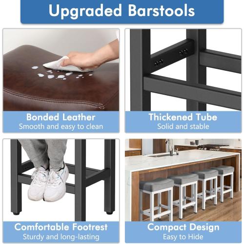 Raynesys Counter Height Bar Stools Set of 2, 24 Inch Barstools for Kitchen Island Counter, Bonded Leather Kitchen Stools with Thick Saddle Seats & Heavy Duty Metal Base, Easy Assembly, Brown/Black
