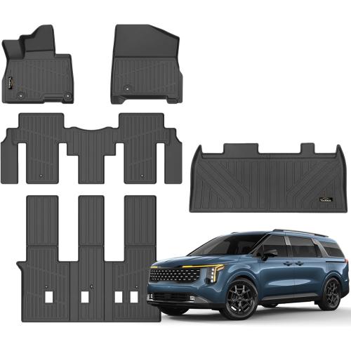 Floor Mats & Cargo Liner Custom for Kia Carnival 2025 Hybrid MPV 8 Seats (NOT for Pure Fuel & Prestige Models) All Weather TPE Rubber Floor Liners Automotive Trunk Mat for Carnival Hybrid Accessories