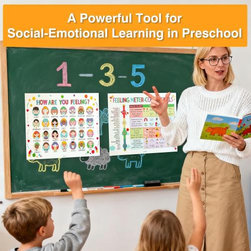 SAKVOGK Feelings Chart for Kids 2PCS - Emotions Poster Chart with Coping Skills - Waterproof Mental Health Posters, Calm Down Corner Supplies for kids,Toddlers School, Preschool, Homeschool