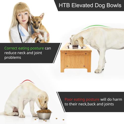 HTB Elevated Dog Bowls,Raised Dog Bowl Stand with 2 Stainless Steel Bowls,Elevated Raised Dog Bowls for Large Medium Small Sized Dogs