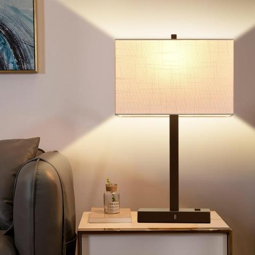 21 Touch Bedside lamps with 2 USB & AC Outlets, 3-Way Dimmable Bedside Table Lamps Set of 2 for Bedroom Living Room Office Reading, White Shade Lamps for Night Stands, 2700K LED Bulbs Included