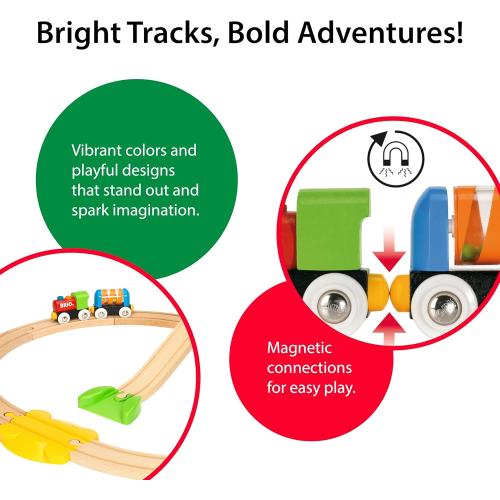 BRIO My First Railway Beginner Pack - 18-Piece FSC-Certified Wood Train Set - Compatible with All BRIO Sets - Includes Rainbow Bridge & Rattle Wagon - Safe Play - Toddlers Ages 18 Months & Older