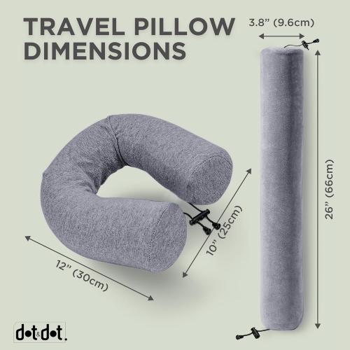 Dot&Dot Twist Memory Foam Travel Pillow for Airplanes - Travel Neck Pillow for Sleeping - Airplane Pillow for Neck Support, Chin, Lumbar and Leg - Adjustable, Bendable Neck Roll Pillow (Gray Black AC)