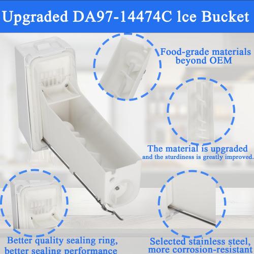 DA97-14474C, DA97-14474A, DA97-12604D Ice Bucket, ice Container Bucket Compatible with Samsung RF25, RF26, RF28, Series Refrigerator etc, Part Number: DA97-21040A, AP6034185 etc One Year Warranty