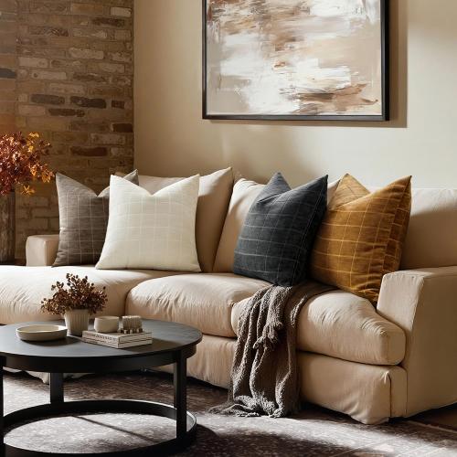 MIULEE Decorative Chenille Check Throw Pillow Covers Vintage Plaid Couch Pillows 20x20 Inch Set of 2 Neutral Boho Farmhouse Cushion Covers Modern Home Decor for Sofa Bed Living Room Black