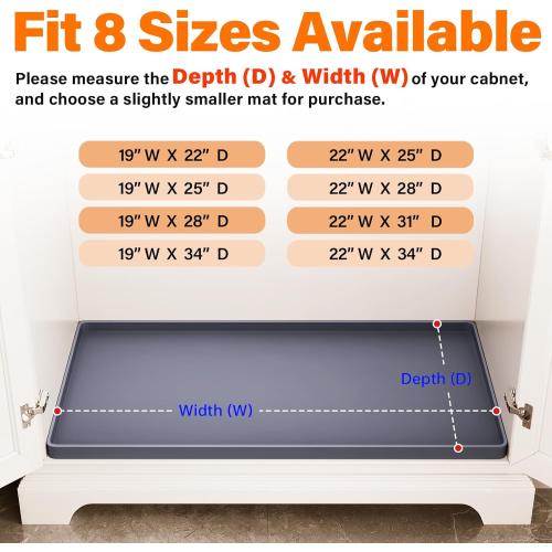FLATO Waterproof Under Sink Mat 34 x 22 Shelf Liner for Kitchen and Bathroom, Cabinet Protector, Organizers and Storage, Flexible Silicone Drip Tray